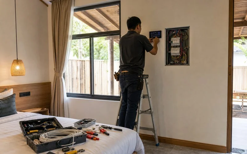 Serviced apartment guest room panel commissioning