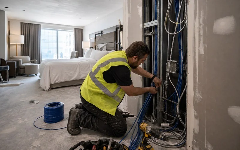 Hotel guest room low-voltage wiring on site