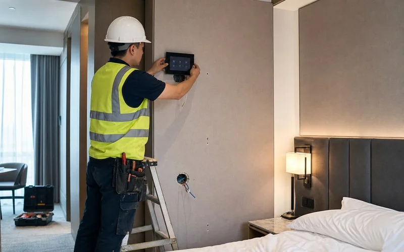 Hotel bedside smart panel installation