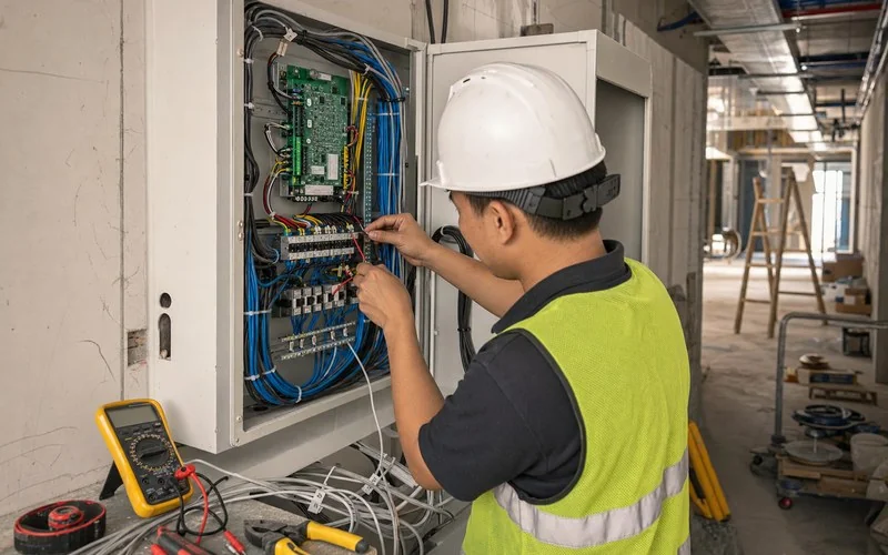 Hotel RCU cabinet wiring on site