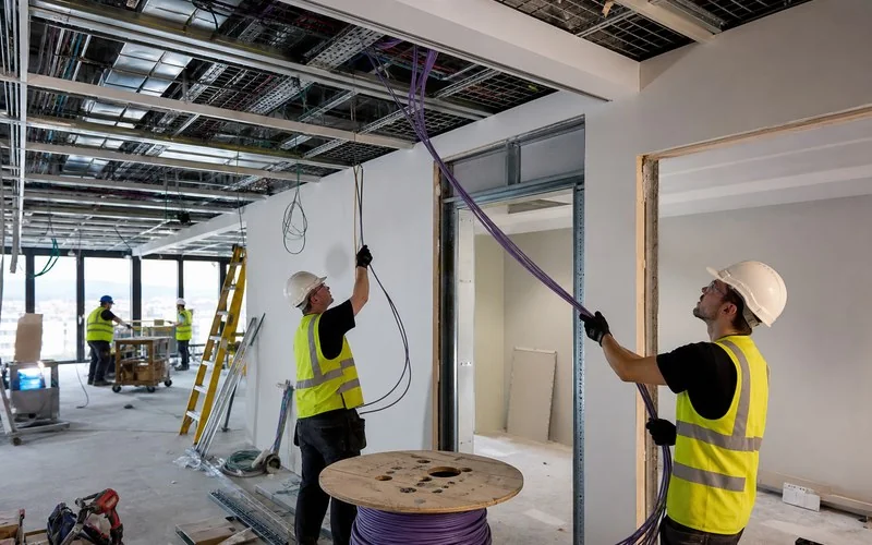 Office meeting room low-voltage wiring on site