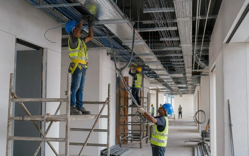 Office building public-area cable tray routing