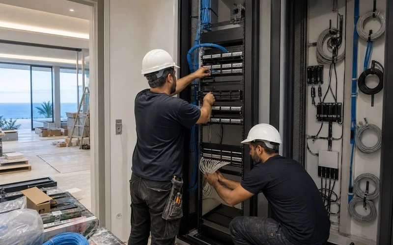 Villa low-voltage room wiring on site