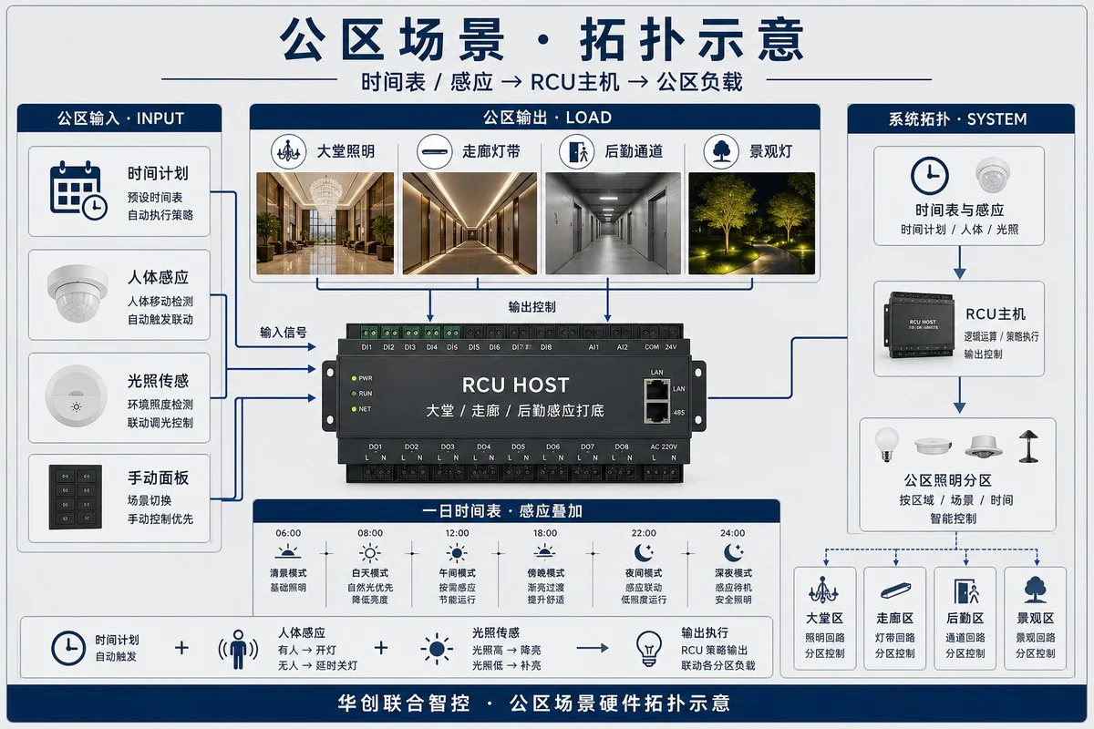 Public-area hardware topology