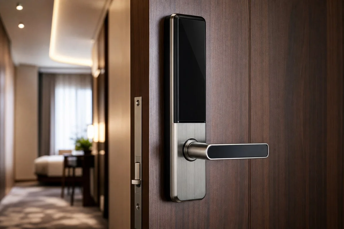 Hotel guestroom smart lock and key authorization