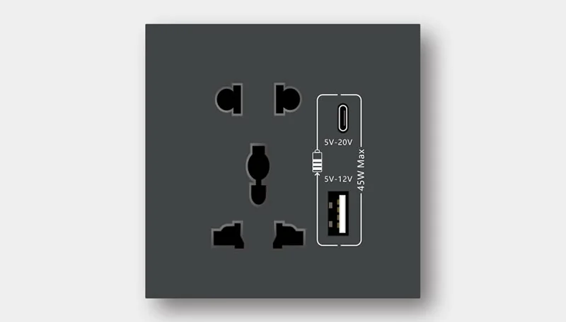 Five-outlet Type-C+USB outlet 18W (China standard)